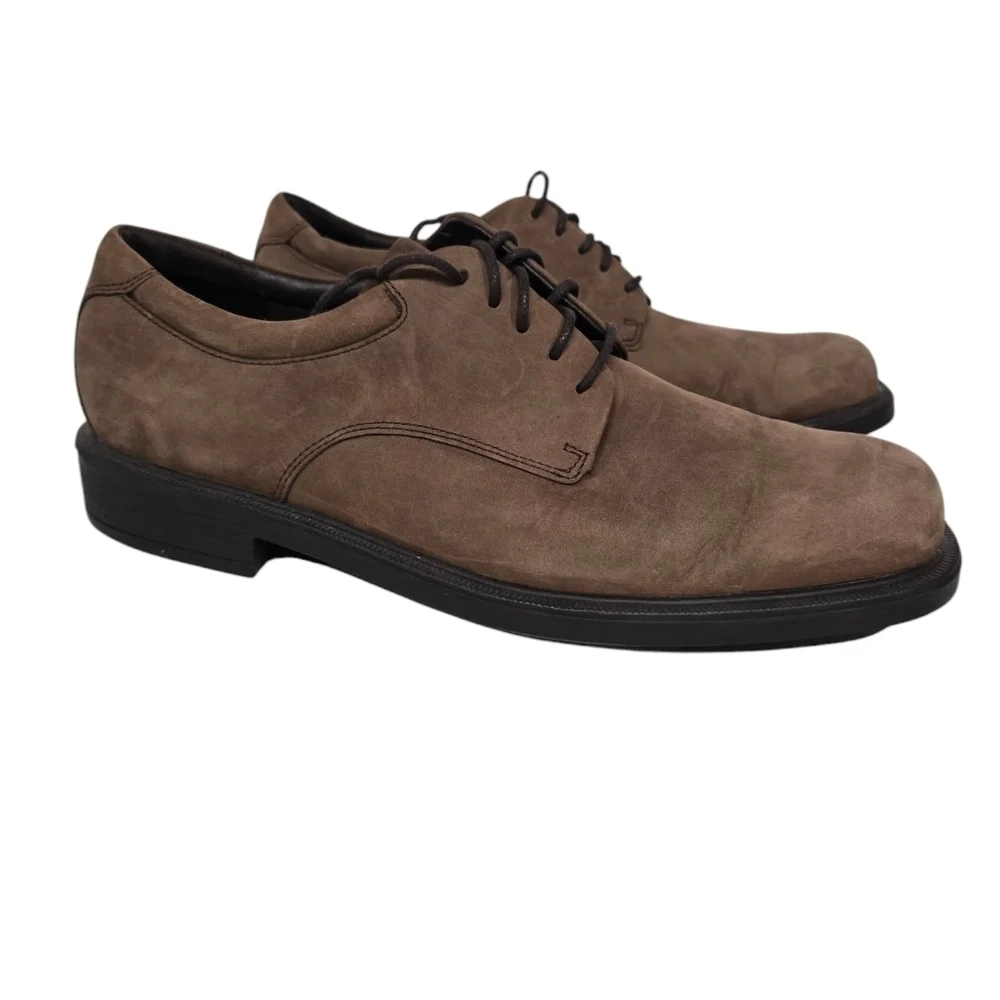Rockport Tan Brown Leather Square Toe Chunky Dress Shoes 12 Narrow